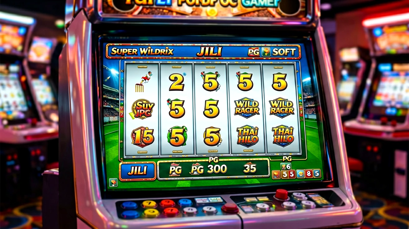 Slot reel ဂိမ်းစက်၏ symbol grid မျက်နှာပြင်ကို အနီးကပ်ရှုထောင့်ဖြင့်ပြသထားပြီး ခလုတ်များနှင့် ဆုကြေးအညွှန်းကိန်းများ တွေ့ရသည့်ပုံ